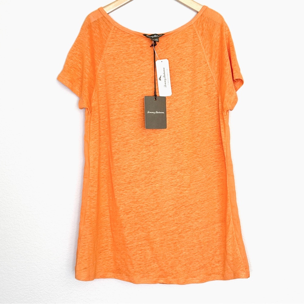 NWT - Tommy Bahama Linnea Jersey & Woven Linen Tee Shirt in Orange Ochre